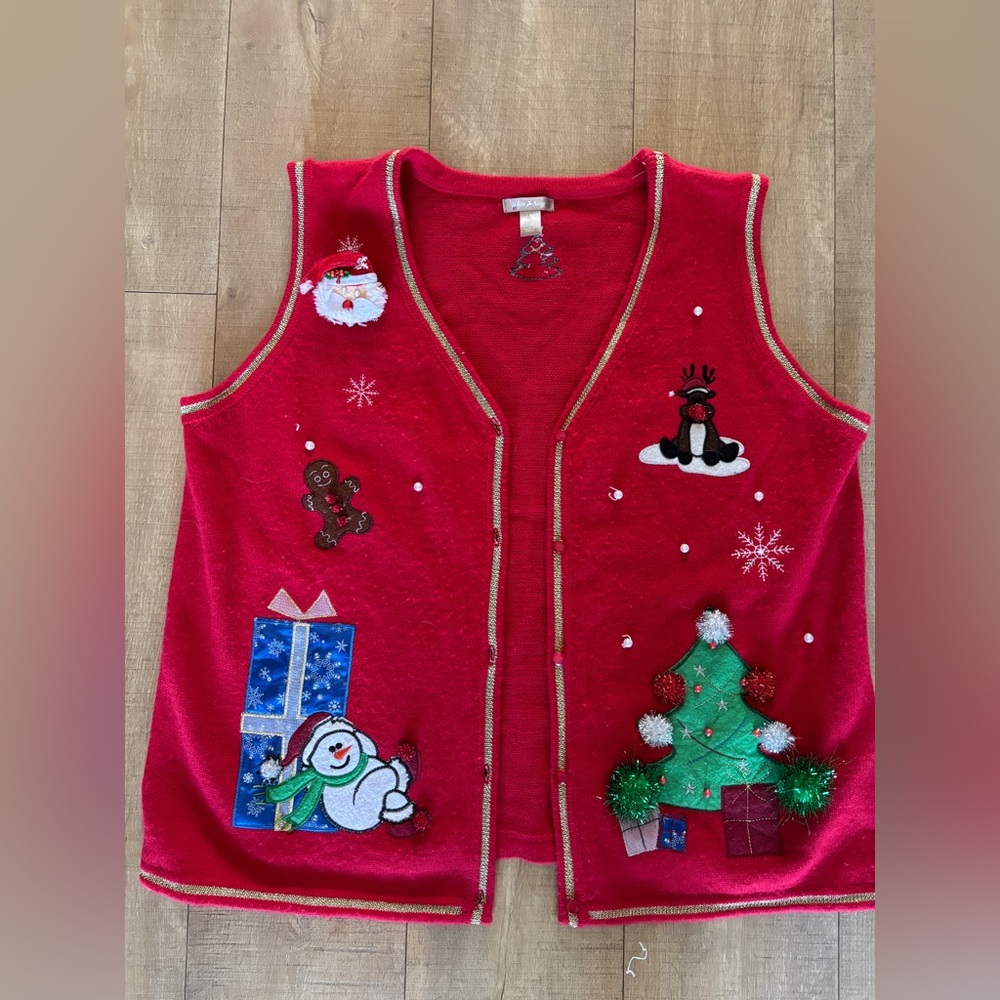 White Stag Red Holiday Vest with Tree Design